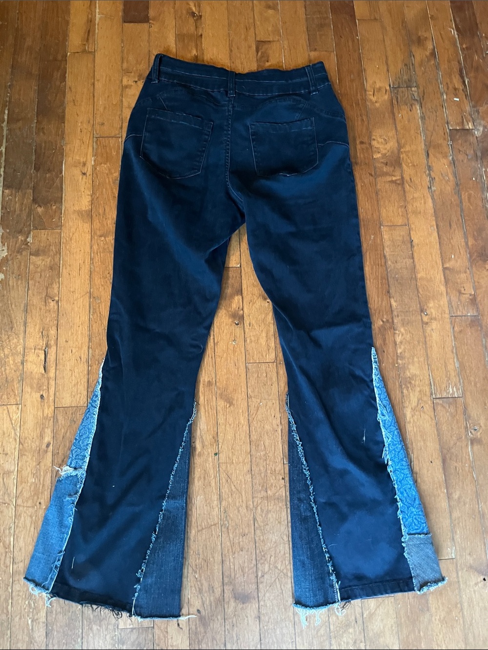 Women's Dark Blue Wide Leg Patchwork Jeans stretch - Picture 5 of 5